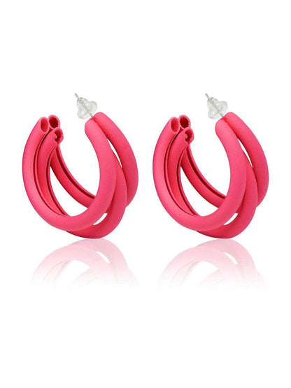 Ishhaara Triple Hoop Earrings Magenta Pink