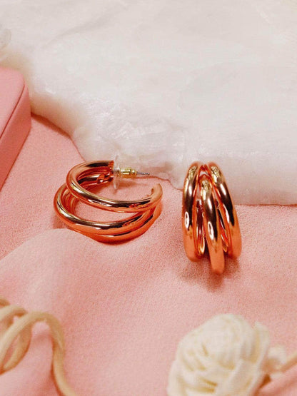 Ishhaara Triple Hoop Earrings Rose Gold