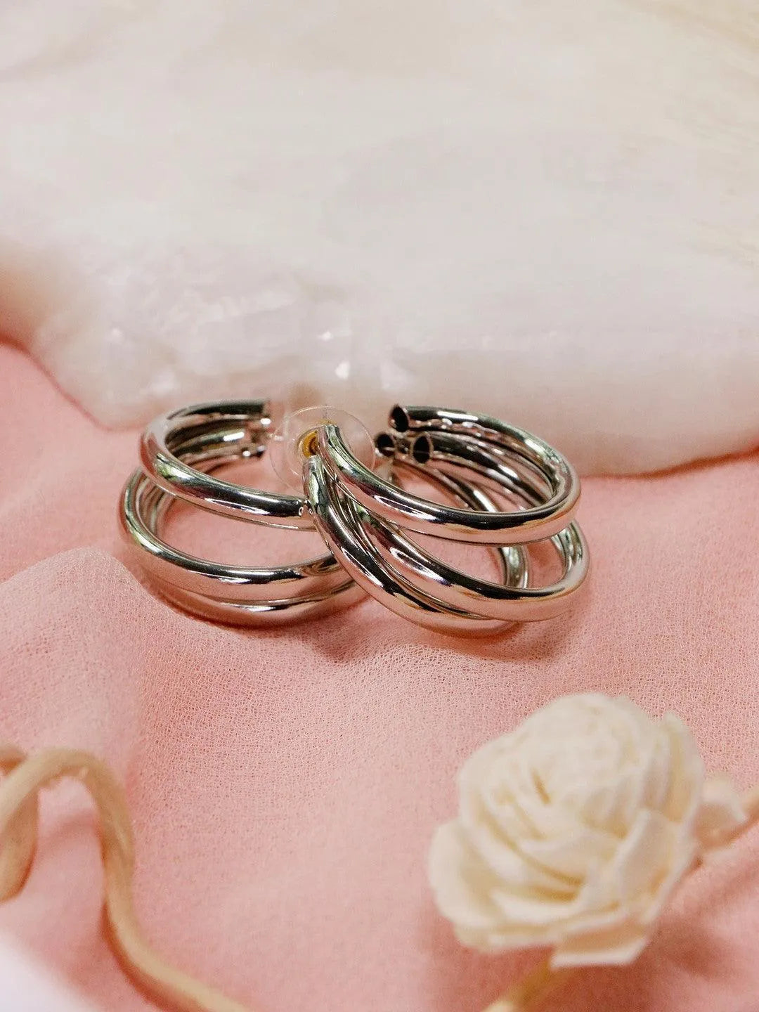 Ishhaara Triple Hoop Earrings Silver