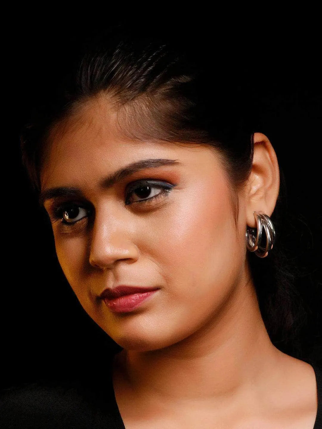 Ishhaara Triple Hoop Earrings Silver