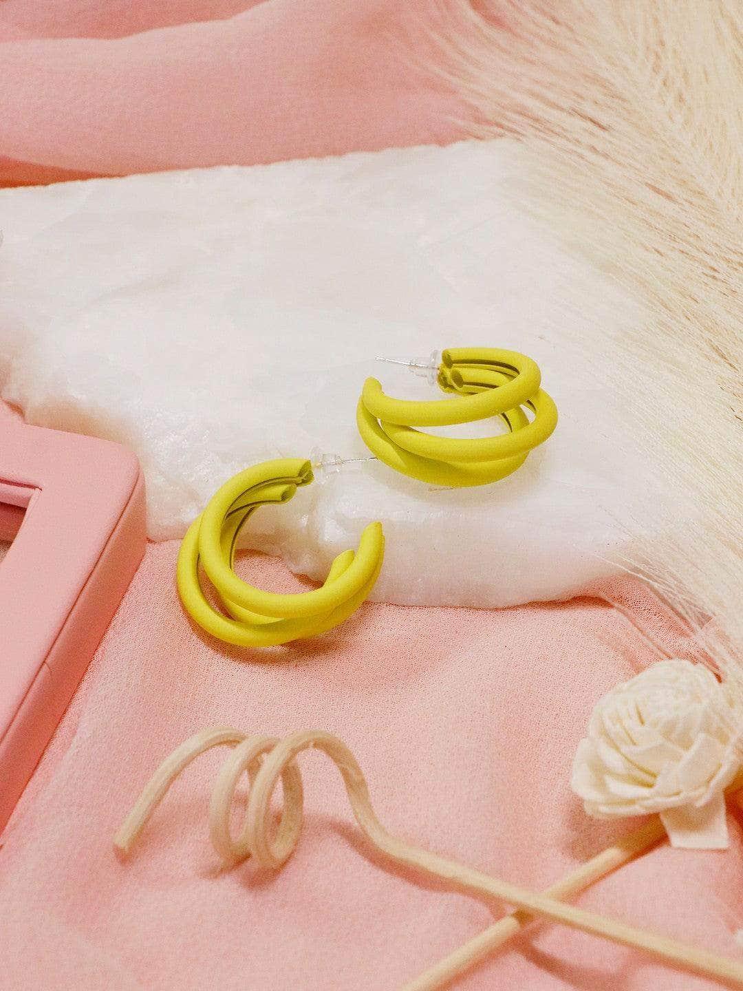 Ishhaara Triple Hoop Earrings Yellow