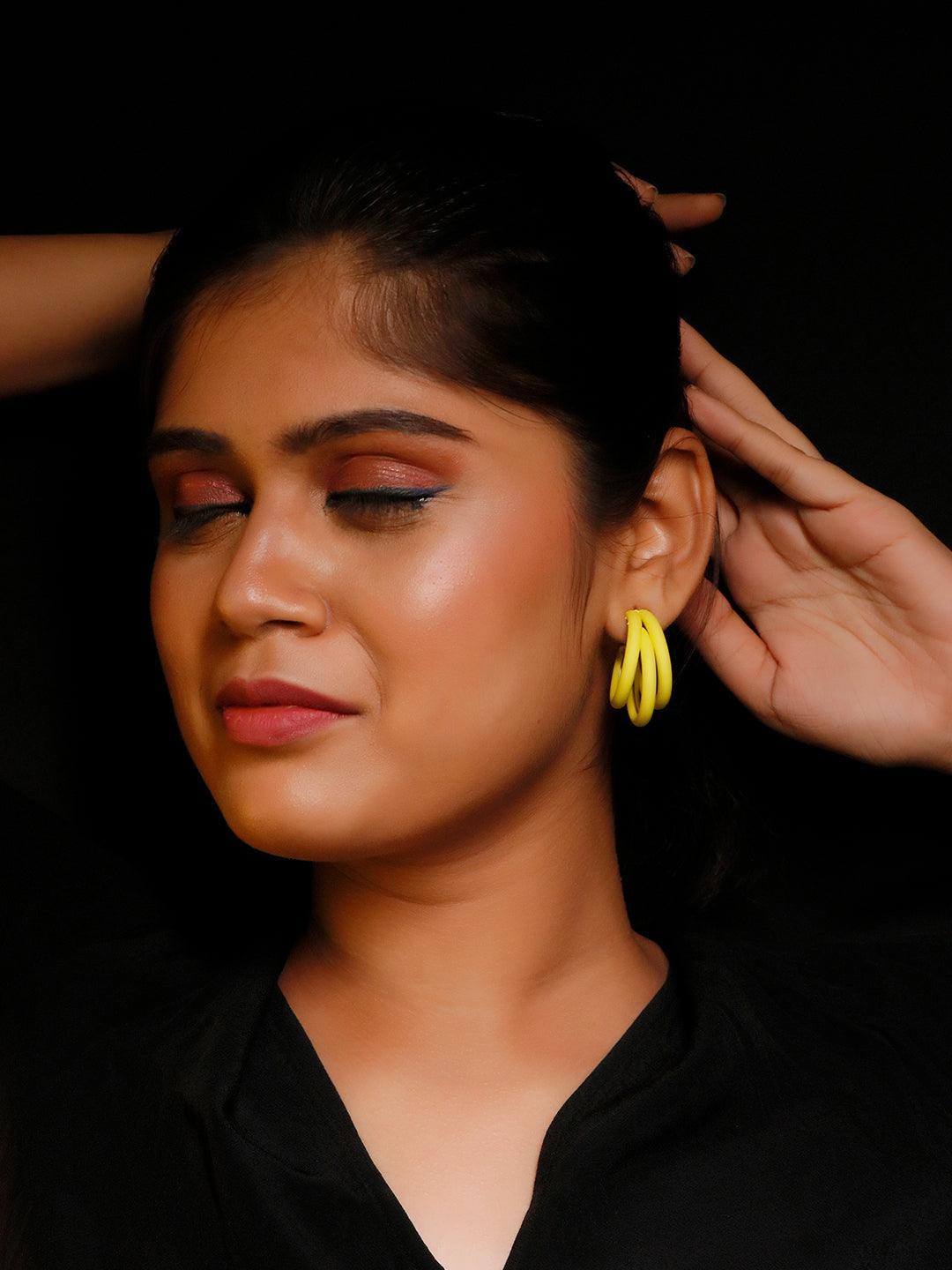 Ishhaara Triple Hoop Earrings Yellow