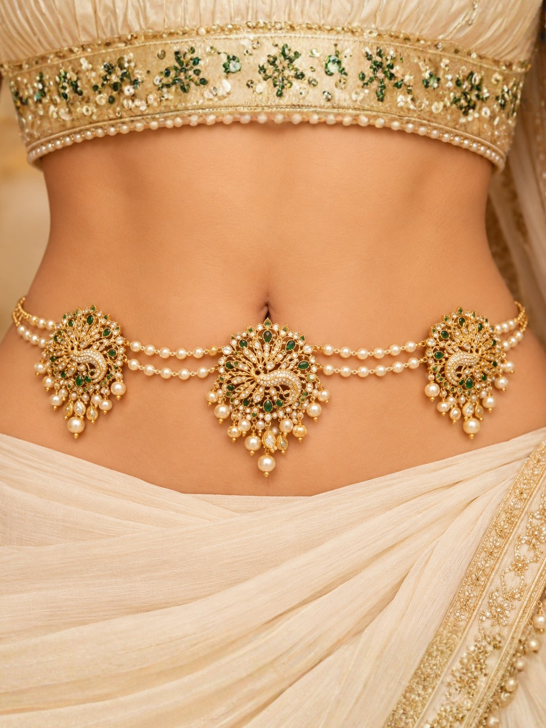 Ishhaara Unique Designed Traditional Peacock Studded Hip Belt