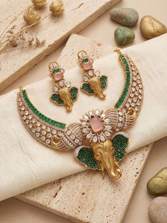 Ishhaara Victorian Plated Elephant Faced Necklace