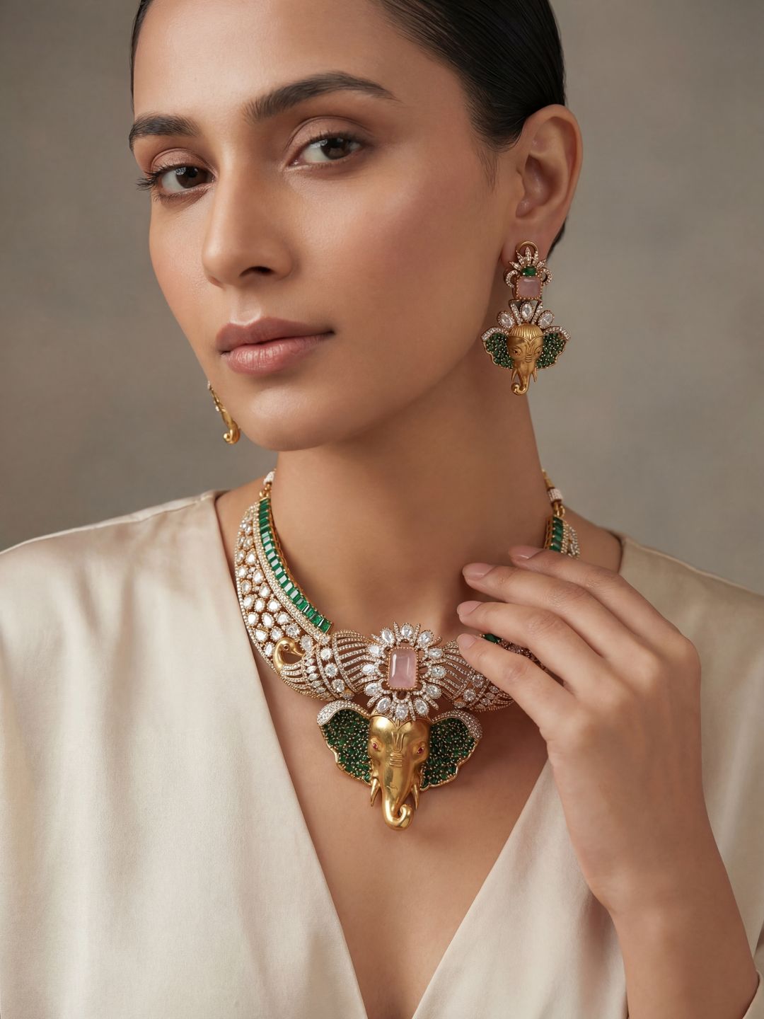 Ishhaara Victorian Plated Elephant Faced Necklace