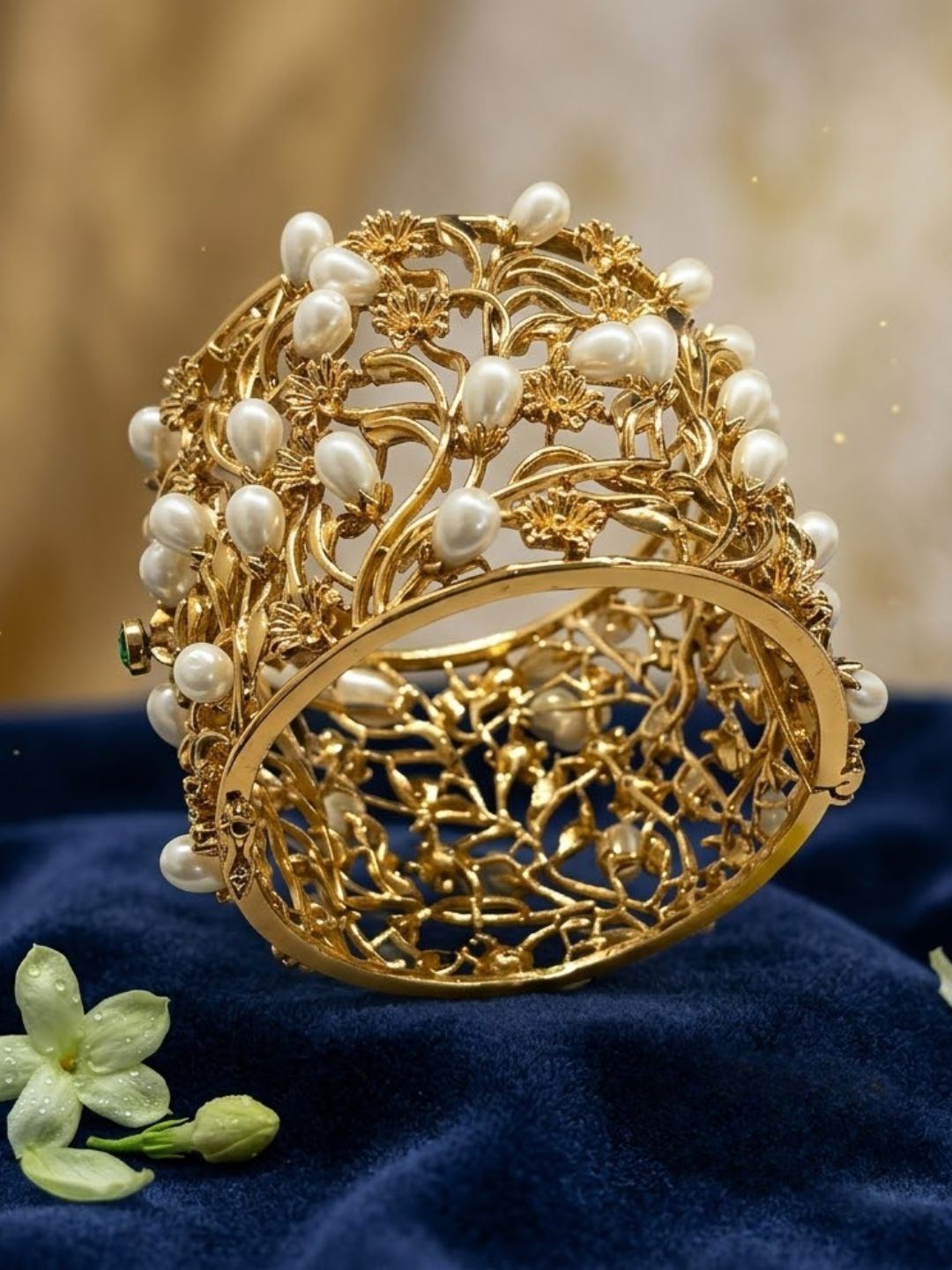 Ishhaara Vintage Antique Pearl Cuff Filigree Bracelet