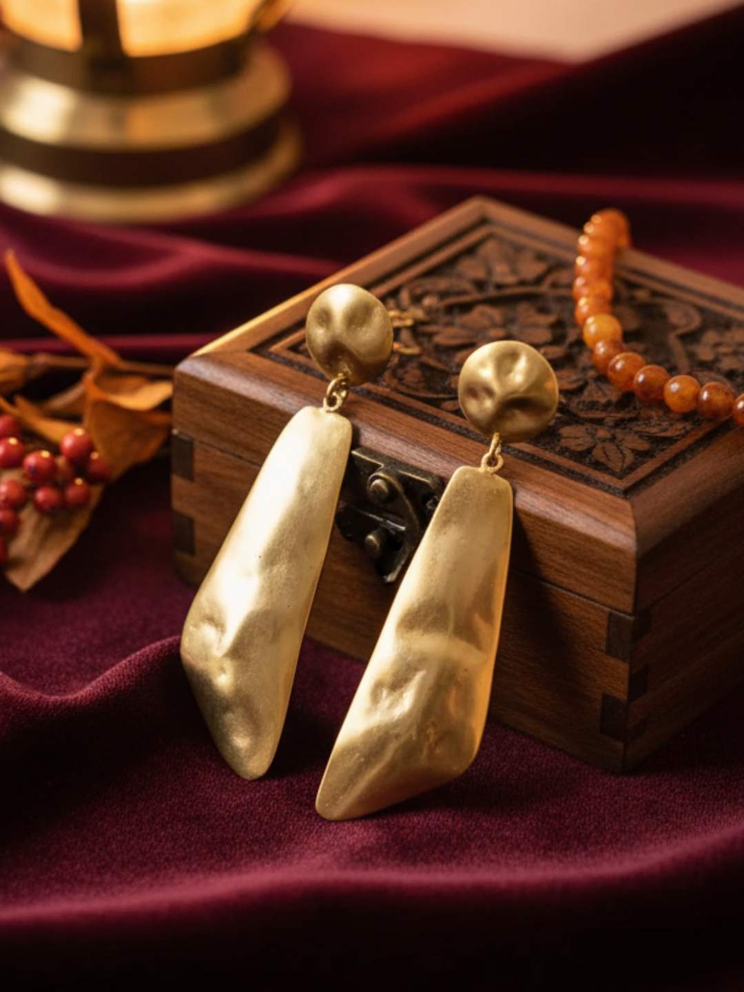 Ishhaara Wavy Textured Teardrop Gold Earrings