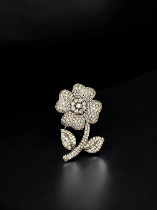 Ishhaara White Diamond Flower Brooch