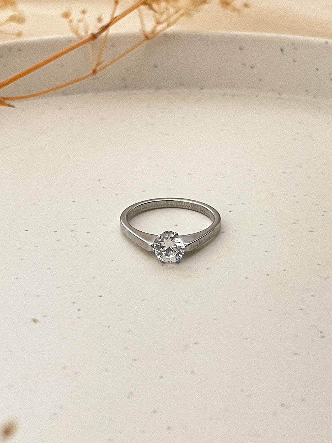 Ishhaara White Finish Zircon Solitaire Ring