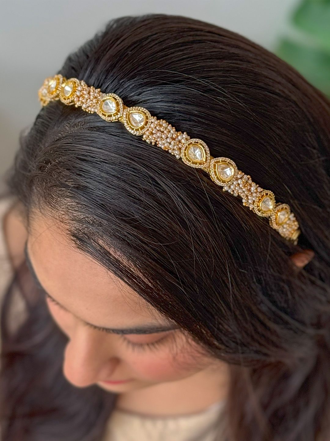 Ishhaara White Kundan Polki Handcrafted Hairband