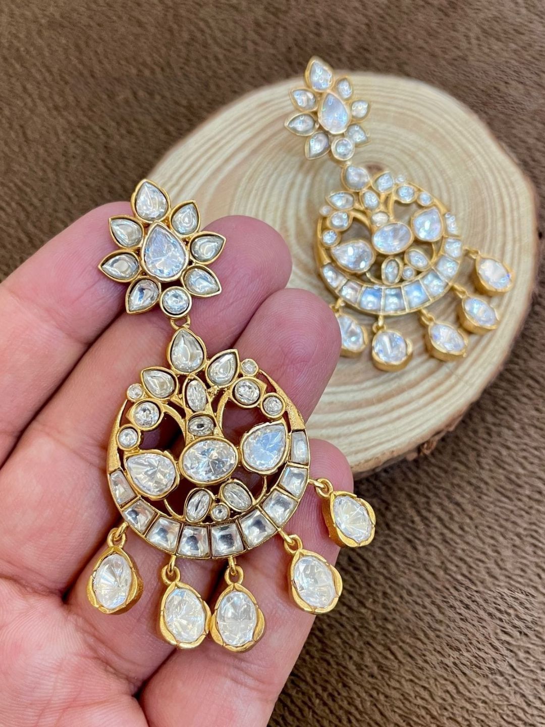 Ishhaara White Moissanite Polki Earrings
