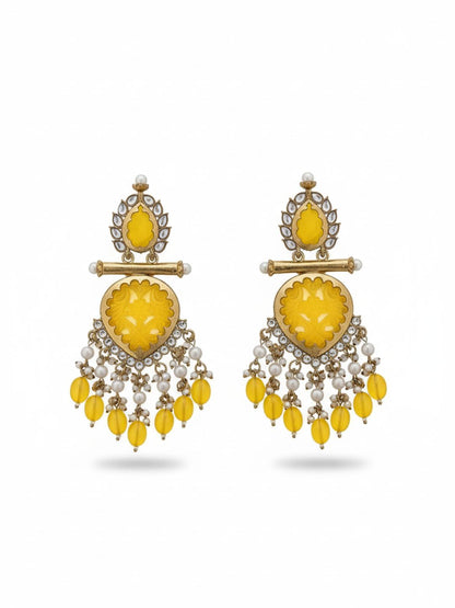 Ishhaara Yellow Cutwork Chandbali Earrings